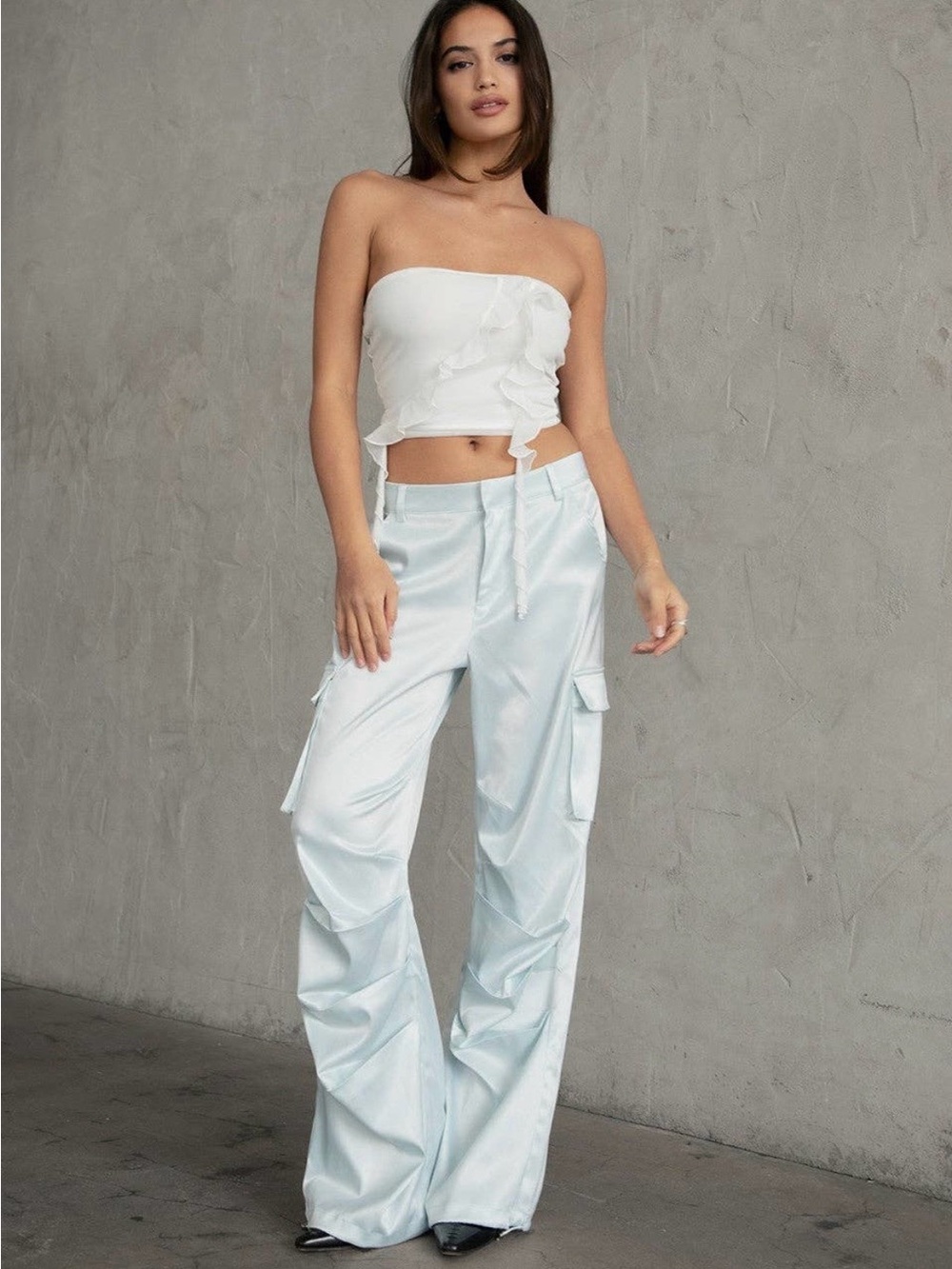 Tucker Light Blue Wide-Leg Cargo Pants